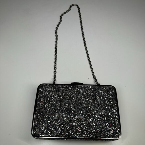 Sondra Roberts Glitter Rhinestone Top Lock Clutch Hard Side w/ Chain Handle - Picture 1 of 15